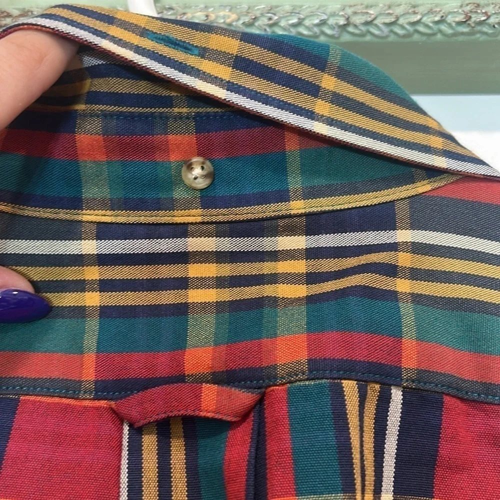 J. Crew Red oarsman vintage plaid Button Down Shirt men’s large red green yellow
